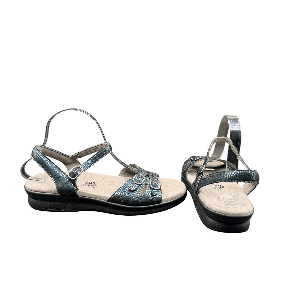 SAS Tripad Comfort Sandals Women 10M Blue Metallic Buckle Strap USA